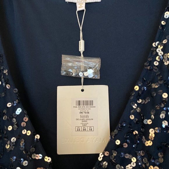 Maya Deluxe Curve delicate sequin wrap midi pencil dress in navy - Picture 7 of 8